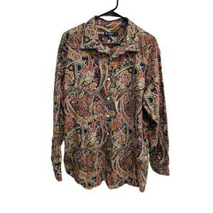 Cremieux Classics Paisley Button Front Shirt Multicolor Sz XXL Boho Eclectic Wor